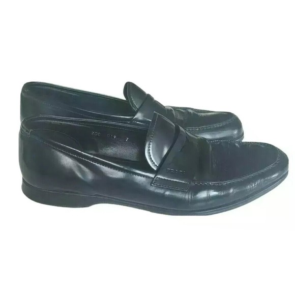 PRADA Men's Black leathet Slip On Loafers Dress Shoes Size ; 7 Made in Italy - Picture 2 of 12
